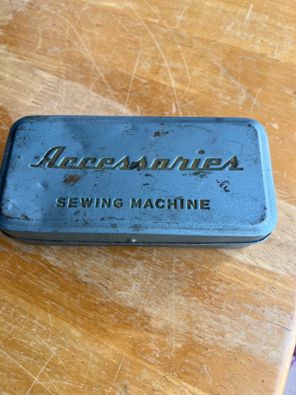 Vintage Silver Sewing Machine Accessories Tin Collectible